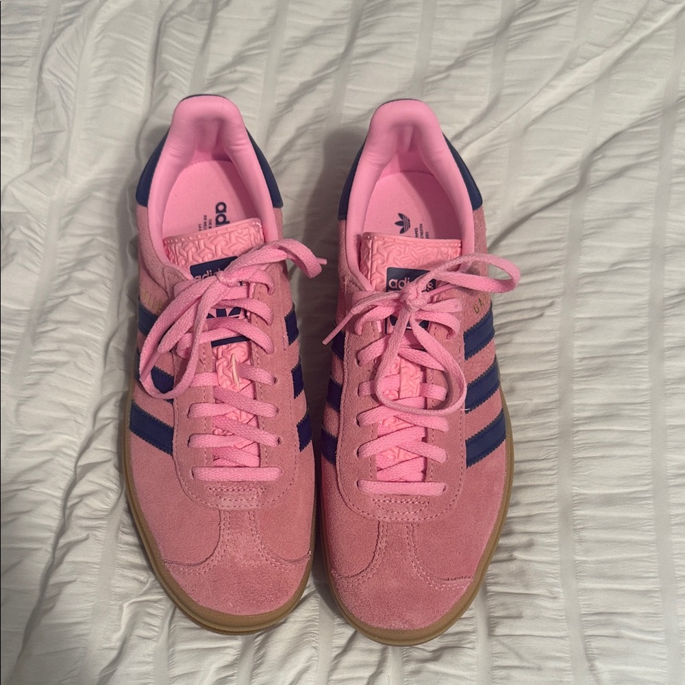 adidas Pink Suede Sneakers with Navy Stripes